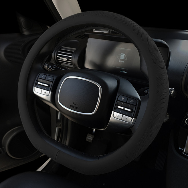 인스톨 캐스퍼/캐스퍼EV 전용 다이아몬드 타공 가죽 D컷 핸들커버, 블랙