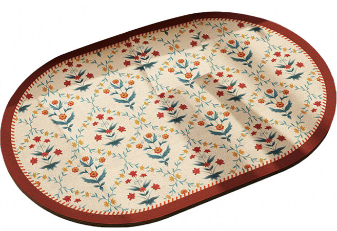 위튼 빈티지 플라워 주방 욕실 발매트 나탈리 타원형, 레드