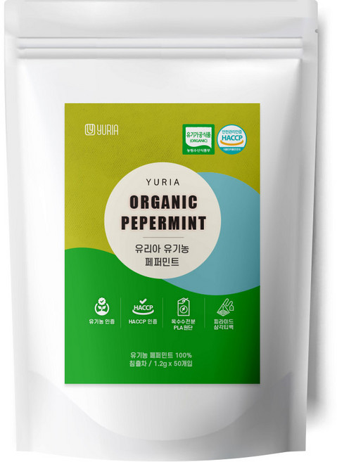 유리아 유기농 생분해 삼각티백 페퍼민트차, 1.2g, 50개입, 1개