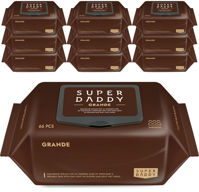 슈퍼대디 저자극 아기물티슈 그란데 캡형, 85g, 66매, 10개