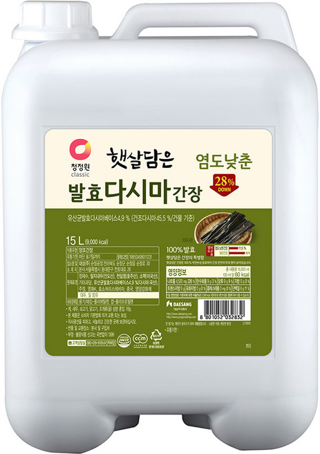 햇살담은 대상 염도낮춘 발효 다시마 간장, 15L, 1개