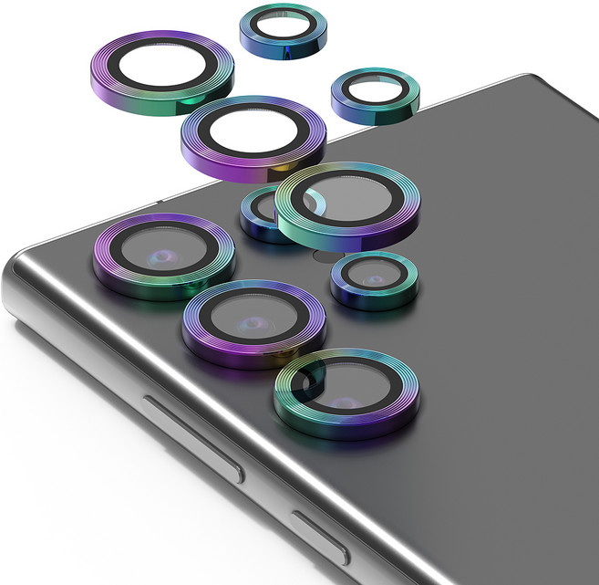 누아트 후면 카메라 렌즈 메탈 링 강화유리 보호필름 레인보우 2p 세트, 1세트