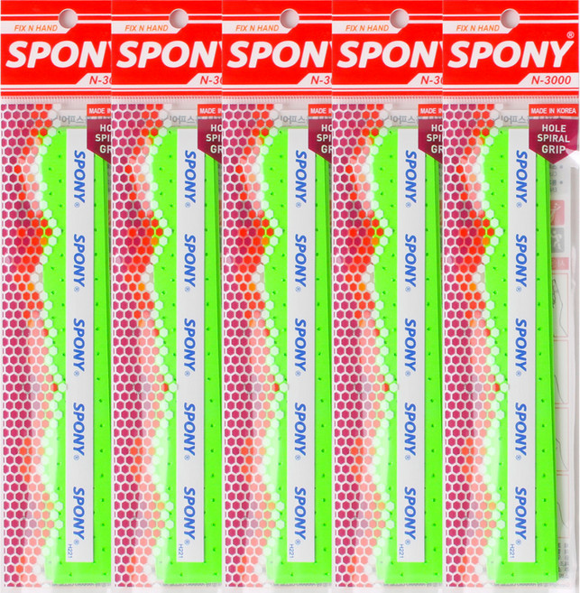 스포니 배드민턴 소프트핏 홀스파이럴그립 N-3000, 네온그린, 5개