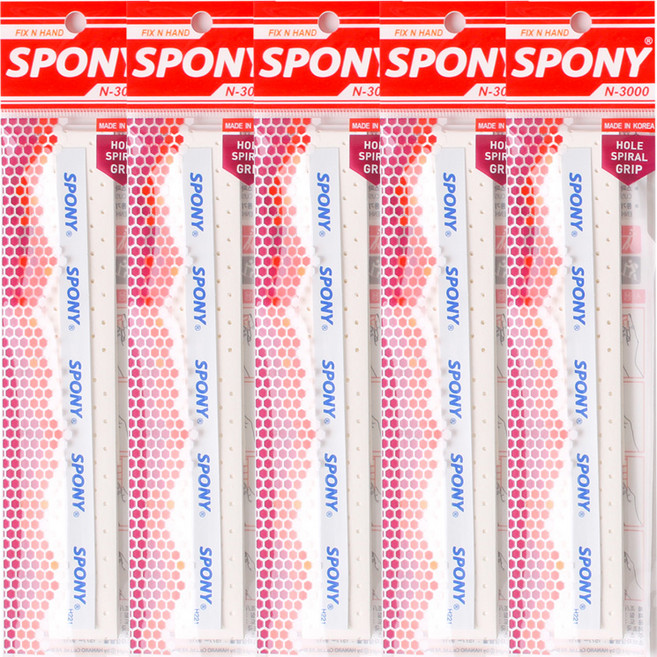 스포니 배드민턴 소프트핏 홀스파이럴그립 N-3000, 화이트, 5개