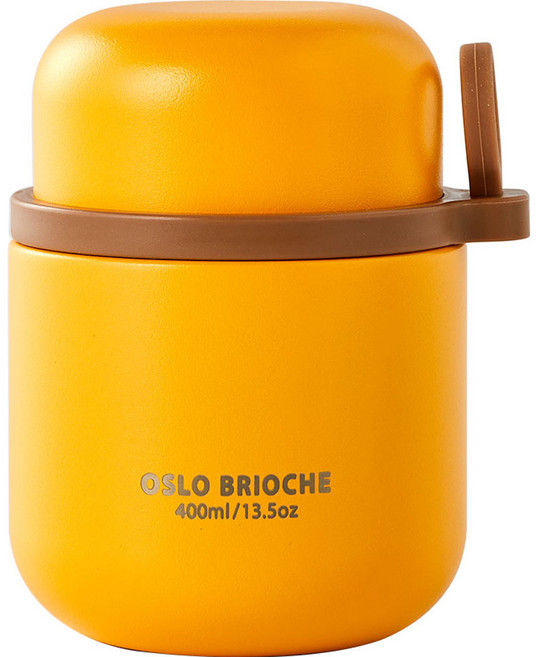 오슬로 브리오슈 스테인리스 스틸 316 보온 도시락 푸드자, 옐로우, 400ml, 1개