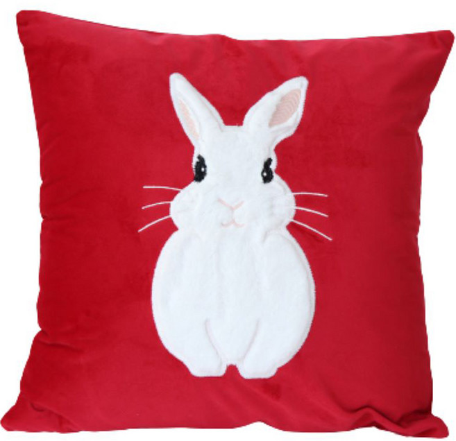 해피툴 부드러운 벨벳 토끼 쿠션 커버 솜포함, 레드