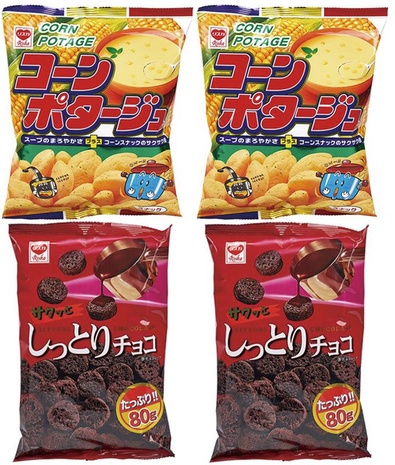 리스카 해피타임 듀오 과자 2종 x 2p 세트, 콘포타지 75g x 2p + 싯토리초코 80g x 2p, 1세트