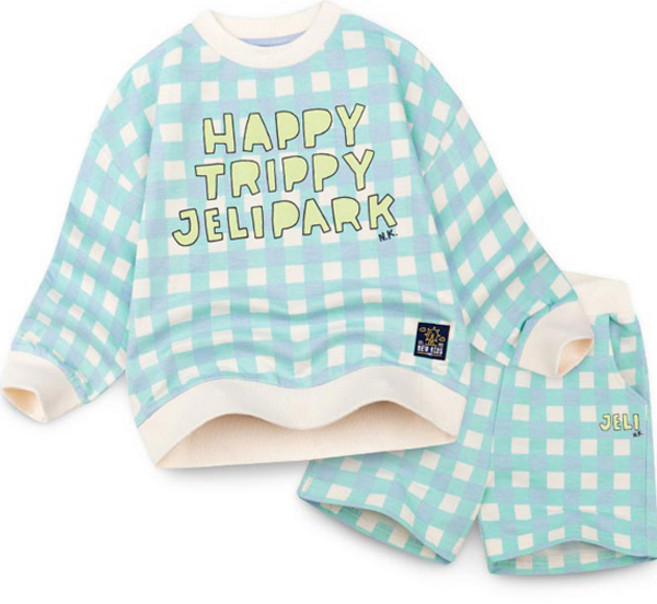 젤리스푼 아동용 해피 트리피 체크 상의 + 반바지 세트
