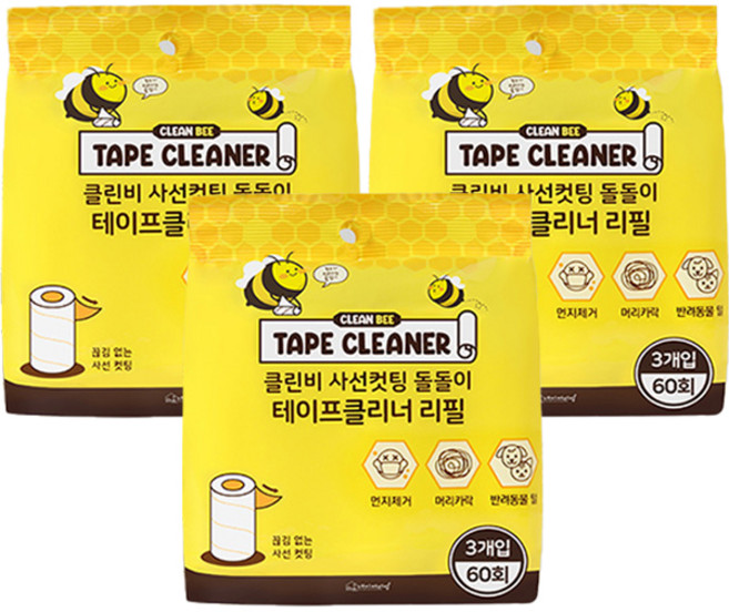 네이쳐리빙 클린비 사선컷팅 돌돌이 테이프클리너 리필 3p, 3개