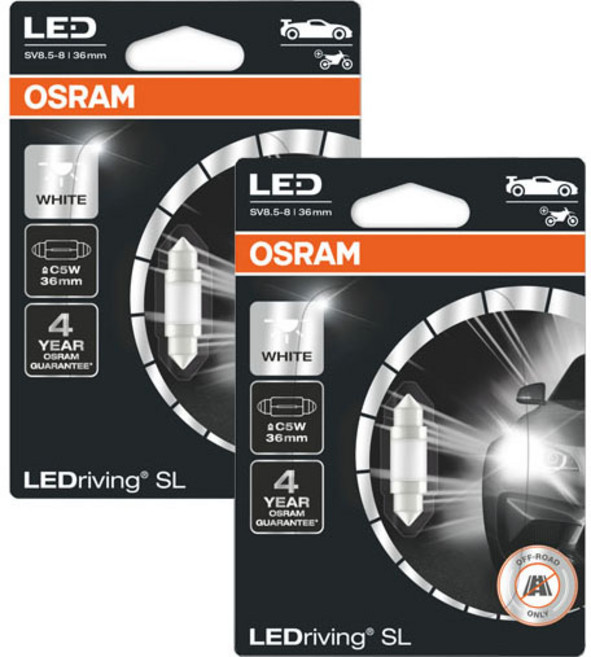 OSRAM 歐司朗 C5W LED 車用室內燈 2入, 白色 6000K, 適用36mm車款, 2個