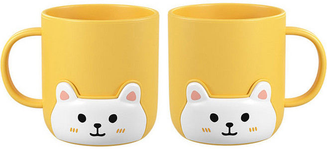 더자카 컬러풀 고양이 양치컵, 옐로, 2개