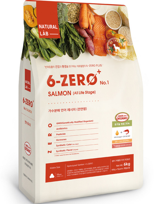 네츄럴랩 전연령 강아지 6 ZERO PLUS 1 유기농 건식사료, 연어, 6kg, 1개