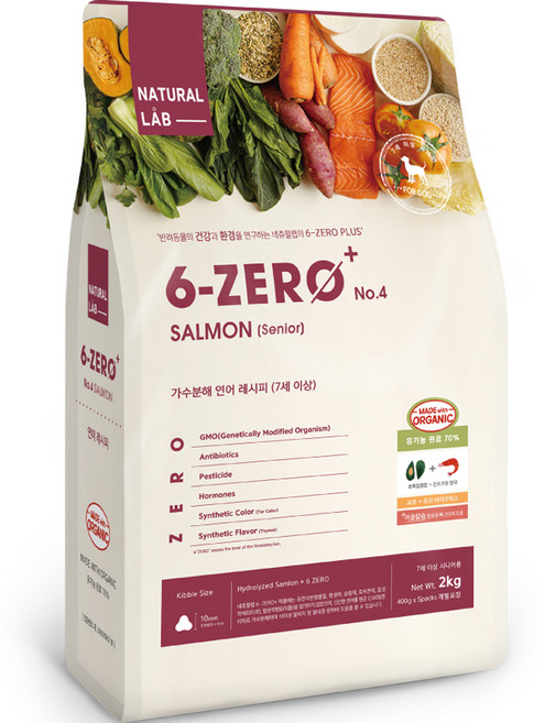 네츄럴랩 시니어 강아지 6제로 넘버4 유기농 70% 건식사료, 연어, 2kg, 1개