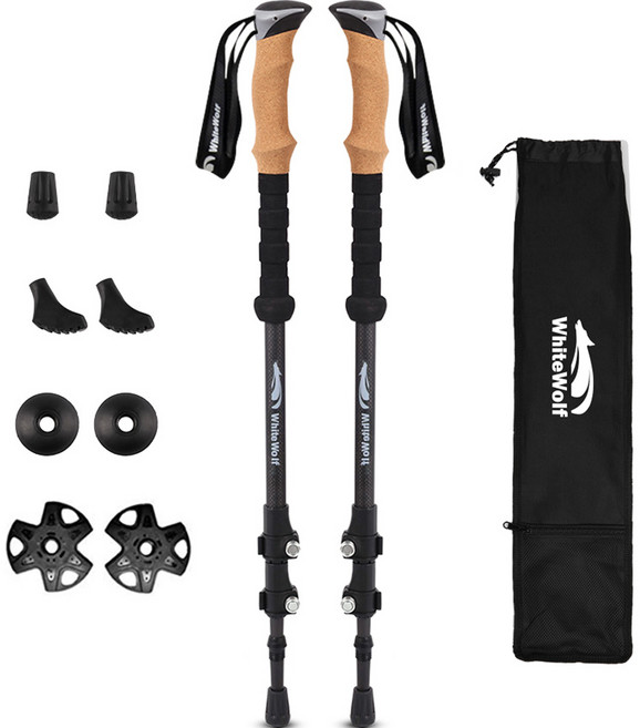 화이트울프 3단 카본 등산스틱, 블랙, 1개