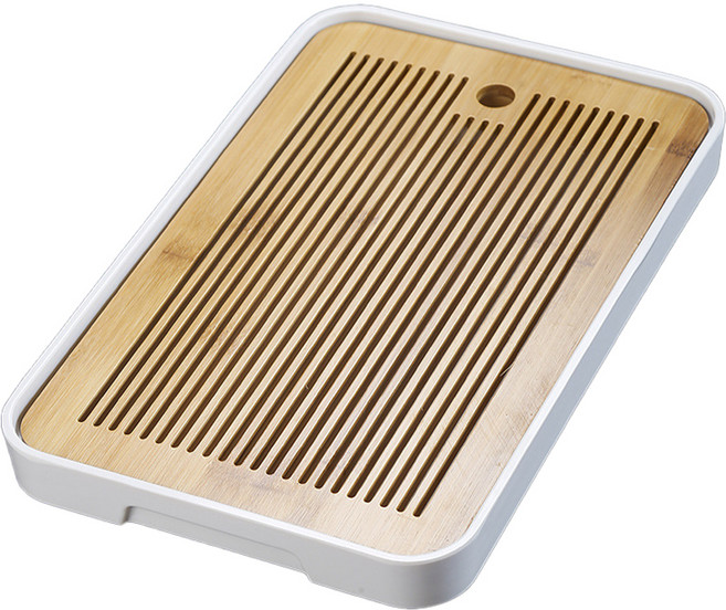 대나무 쟁반 다기트레이 차판 대형 단일 구멍, 흰색, 1개