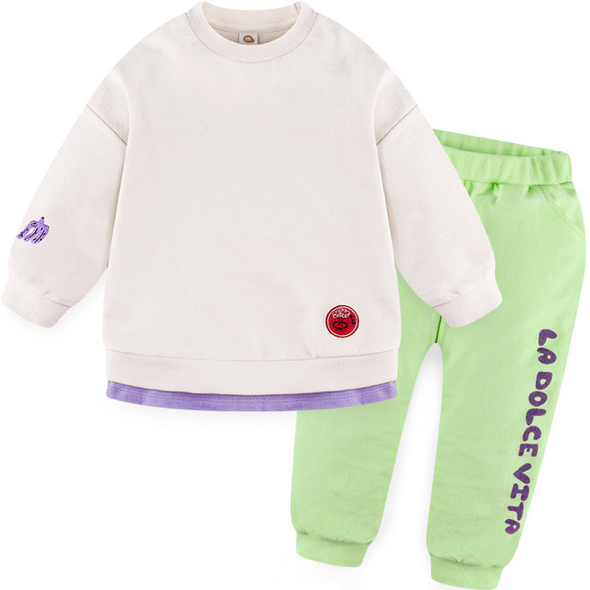 밀크마일 유아용 피그 레이어드 루즈핏 긴팔 티셔츠 + 바지 세트