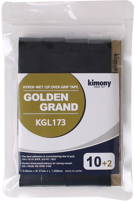 키모니 골든그랜드 하이퍼 웨트 오버 배드민턴 그립 KGL173 12p, 블랙, 1개