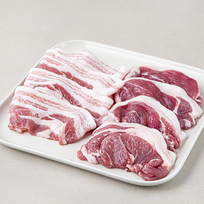 빌라스포크 무항생제 인증 한돈 얇은 삼겹살 500g + 얇은 앞다리살 구이용 500g 세트, 1세트