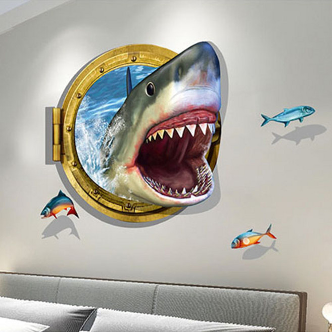 홈 거실 인테리어 벽스티커, 3D상어