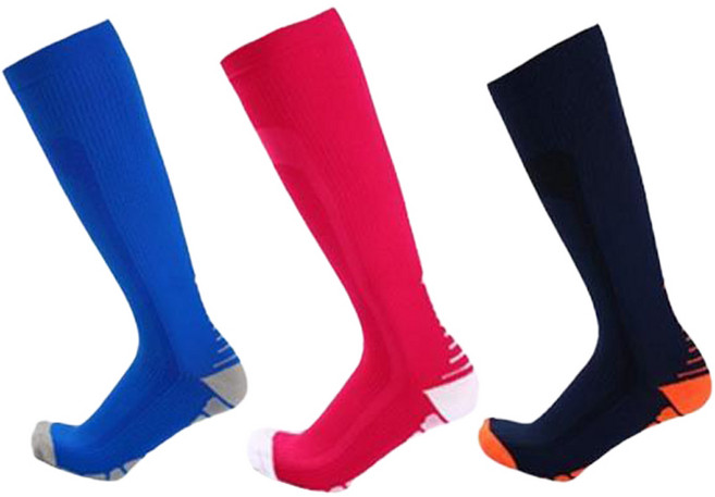 SNF 컬러풀 Performance 축구 양말 3종 세트, 파란색 + 회색, 네이비색 + 오렌지색,  빨간색 + 흰색, 1개