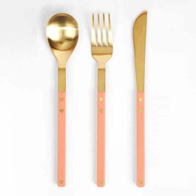 보겐 쌍띠에 커트러리 3종 세트 골드, 피치, 디너 스푼 + 디너 포크 + 디너 나이프