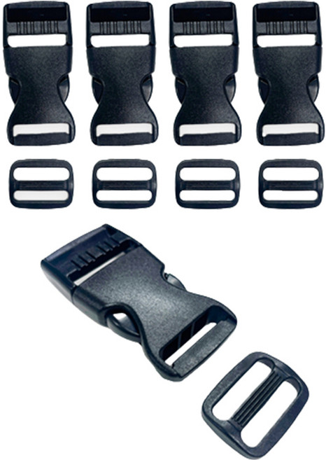 아유디인터내셔널 컬러 플라스틱 버클 + 끈조절기 세트 25mm, 블랙, 5세트