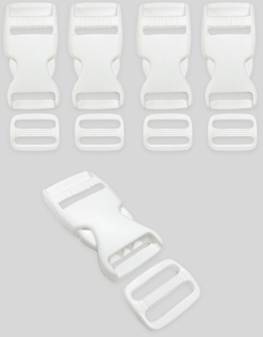 컬러 플라스틱 버클 + 끈조절기 세트 25mm, 흰색, 5세트
