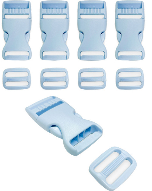 컬러 플라스틱 버클 + 끈조절기 세트 25mm, 하늘, 5세트