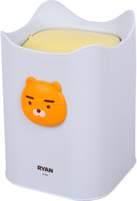 LiLFANT Kakao Friends立體公仔桌上型搖蓋垃圾桶, Ryan淺灰色