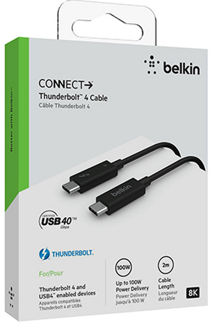 벨킨 썬더볼트4 C타입 PD 40Gbps 초고속 케이블 100W INZ002bt2MBK, 2m, 1개
