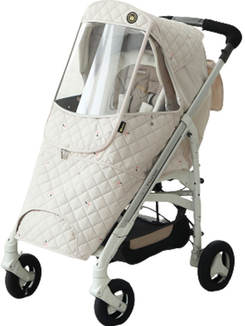 맘네스트 자수 방한 유모차 커버 M타입, 베이지크로버, 1개