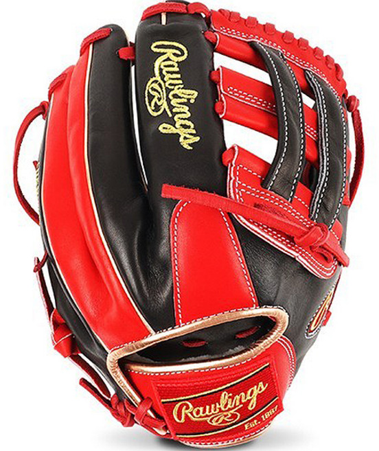 롤링스 MLB 어센틱 프로 프리퍼드 글러브 우투용 GH2PROSNA-BS, 블랙 스칼렛 레드
