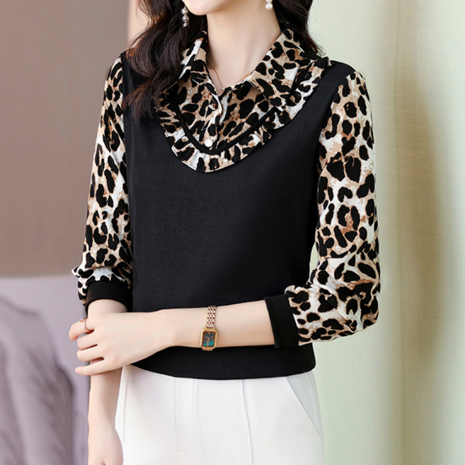 ATTERLIC 翻領荷葉邊長袖圖案襯衫 01334