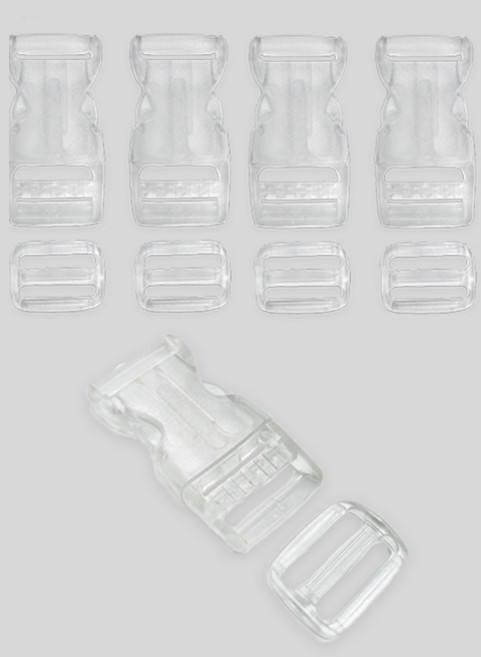 아유디인터내셔널 컬러 플라스틱 버클 + 끈조절기 세트 25mm, 투명, 5세트