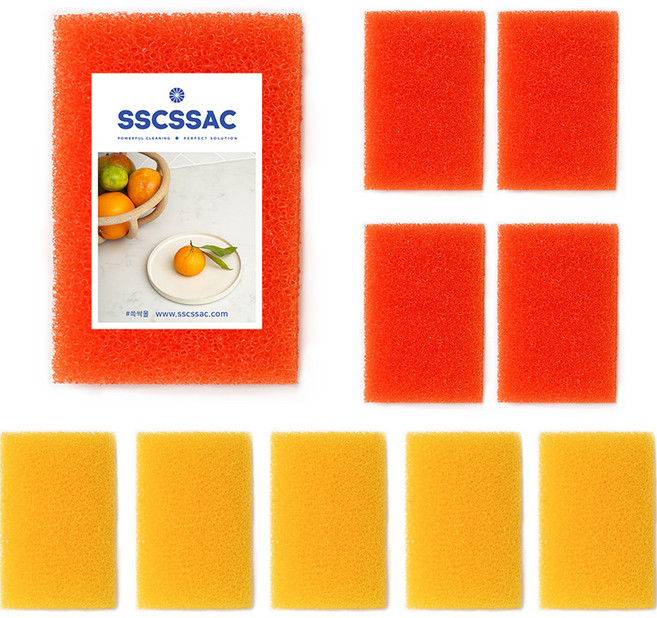 SSCSSAC 우레탄 필터 수세미 옐로우 + 오렌지, 10개, 1세트