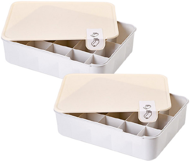 인블룸 파스텔뚜껑 양말속옷 정리함 15칸, 2개, 베이지