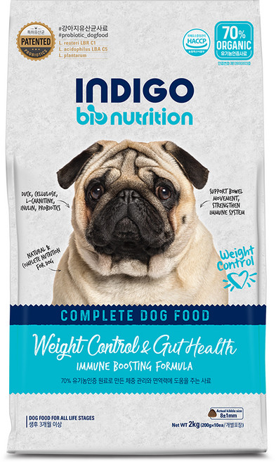 INDIGO 강아지 바이오뉴트리션 면역앤 기능성 사료, 다이어트+장건강, 2kg, 1개