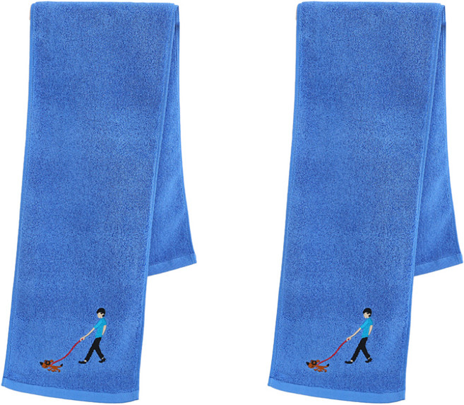 디모어 자수 스포츠 타월 110 x 21 cm, 블루, 2개