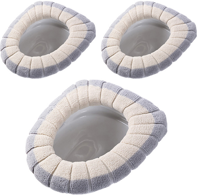 슬로우데코 니트 극세사 탈부착 변기 커버, 베이지, 3개