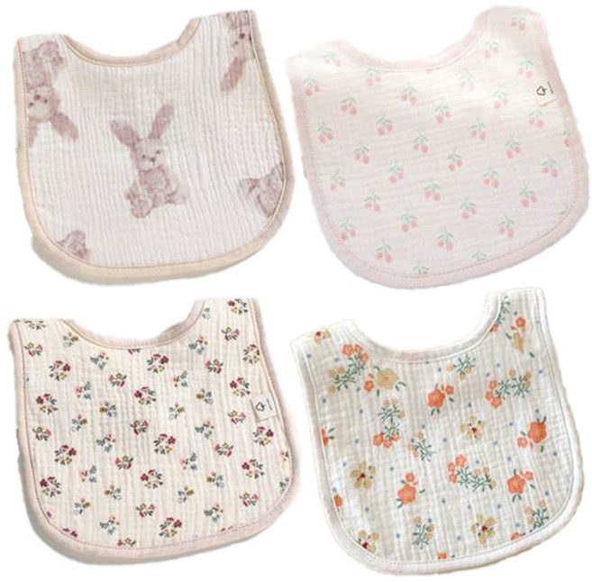 럭셔리베이비 6중 요루거즈 턱받이 기본형 C세트, 토끼 + 튤립 + 플로럴 + 꽃밭, 4개입, 1개