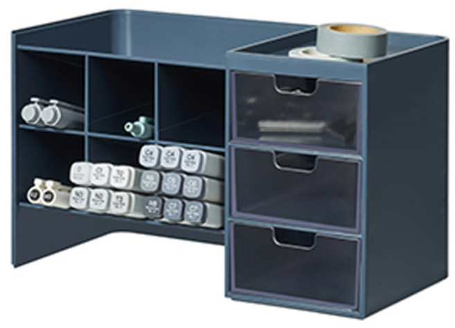 시스맥스 하이브 스택 1단 데스크 오거나이저, 프러시안블루 + 투명, 1개