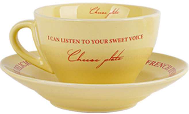 인블룸 치즈 레터링 브런치 식기 세트 2p, 레드, 컵 + 컵받침, 1세트