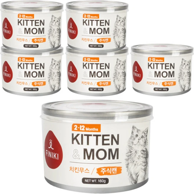 피니키 고양이 키튼 앤 맘 주식캔 160g, 치킨무스, 6개 - 쿠팡