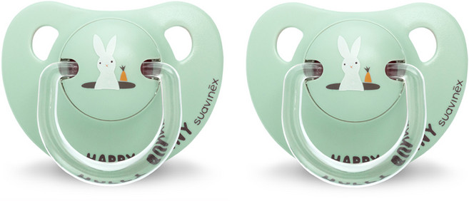 스와비넥스 해피 버니 아나토미컬 노리개 젖꼭지 라텍스 2p, 2단계(6개월이상), 버니 민트, 2개