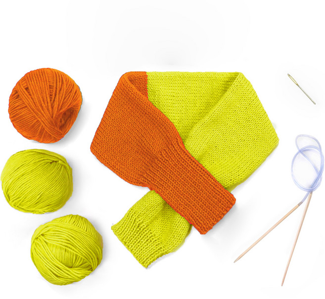 멜로우 슬리브 쁘띠 스카프 니팅 키트, 1세트, 시나몬 옐로우그린