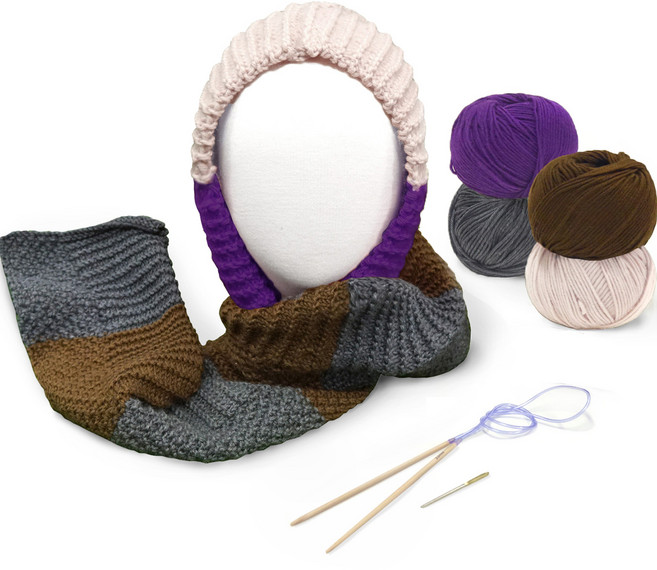 멜로우 아기 후드 목도리 니팅 키트, 혼합색상, 1세트