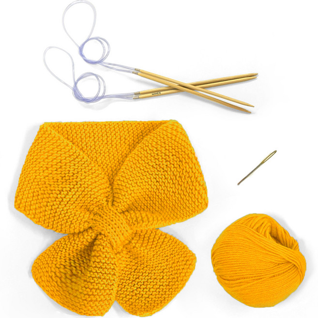 멜로우 스퀘어 네키 목도리 니팅 키트, 머스타드, 1세트