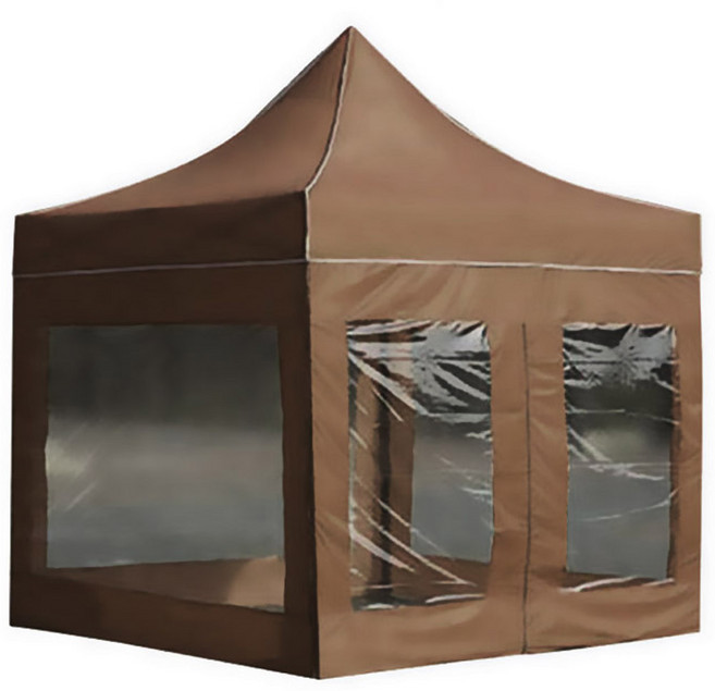 윈에어 캐노피 천막 방수 지붕 A + 천막기둥 프레임 B + 투명 바람막이 D 세트, 브라운