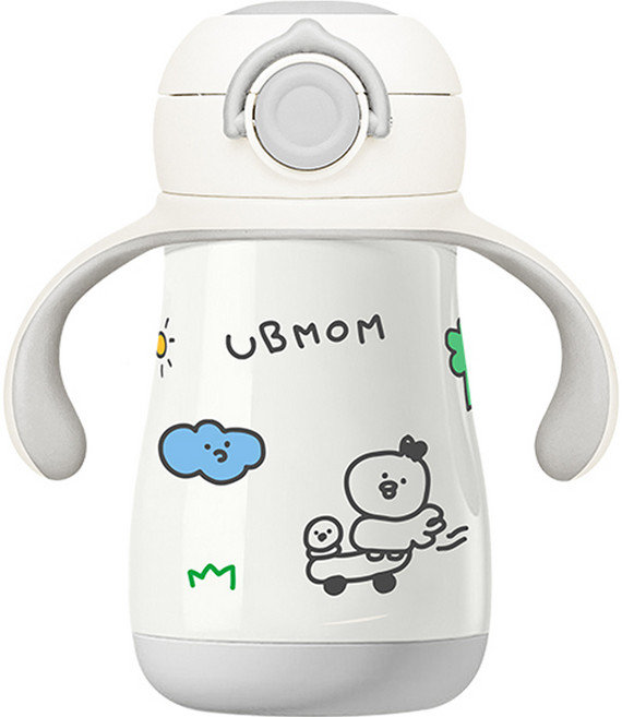 유비맘 유아용 스테인리스 데일리 원터치 빨대컵, 260ml, 1개, 그레이