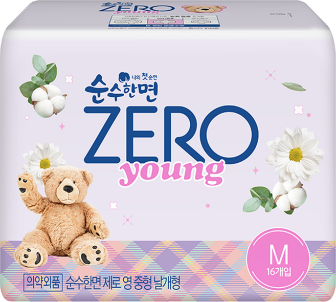 순수한면 제로 영 생리대 날개형, 중형, 16개입, 1개